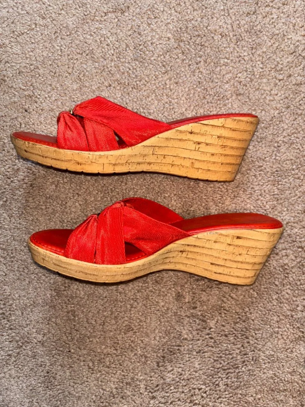 Italian Shoemakers Bright Orange Stretch Strap Cork Wedge Sandals 9M